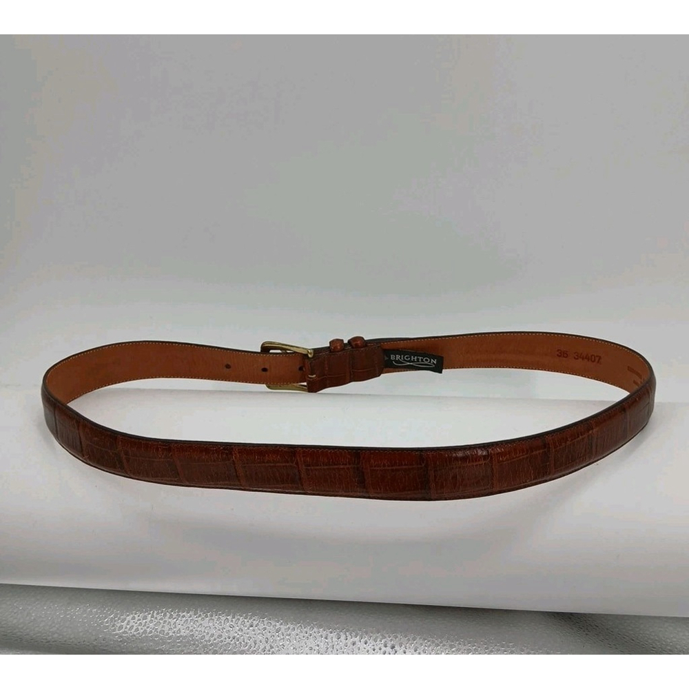 Brighton Belt Brown Embossed Calfskin On Saddle Leather Medium Gold Tone VTG - Picture 7 of 7
